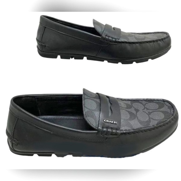 COACH Men's Black Leather Mott Driver Signature C Loafer Shoes Size 11D - Picture 2 of 10